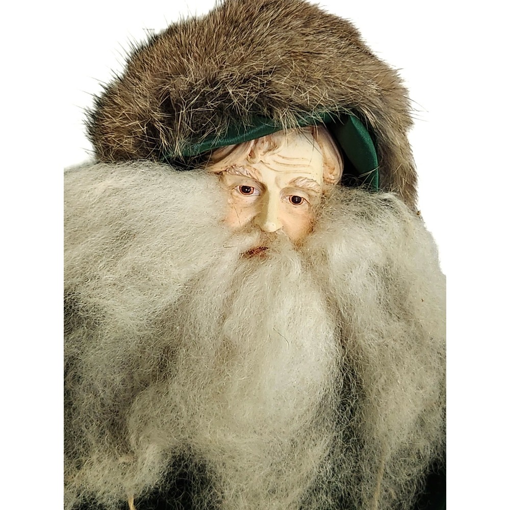 Porcelain Ceramic Santa‎ Faux Fur Velvet Coat Holding All The Toys! 18" w/ Stand